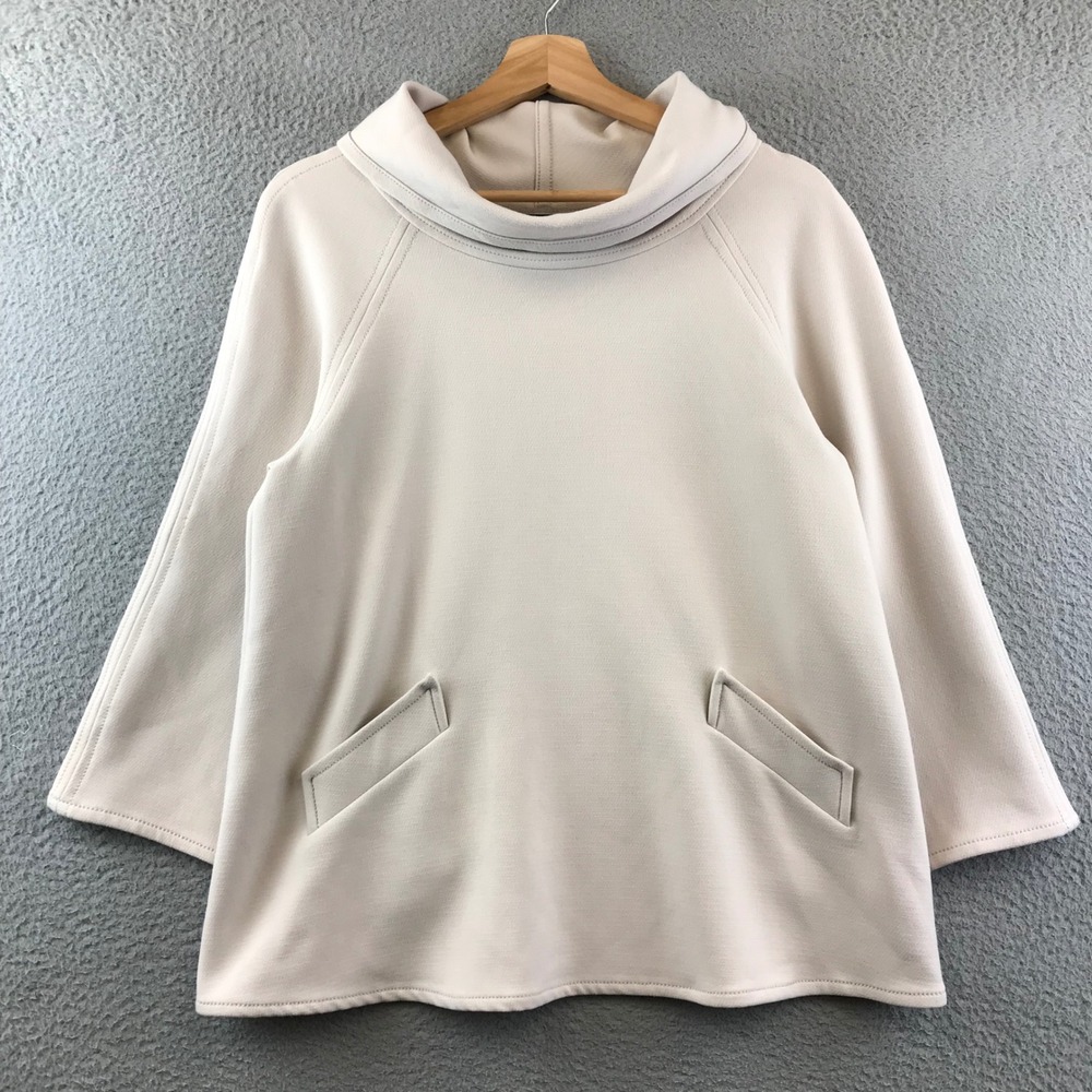 Jennifer Tattanelli Italian Tunic Top Funnel Neck 3/4 Sleeve Pockets Beige 44